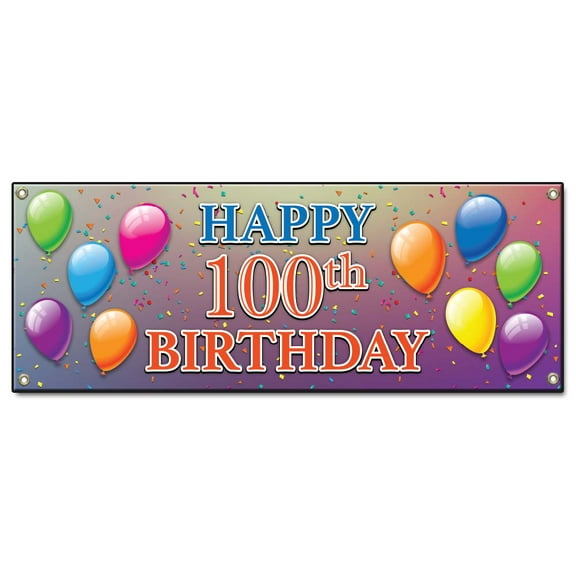 Happy 100th Birthday | 48" X 120" Banner | Heavy Duty 13oz. Outdoor Vinyl Single Sided With Grommets | Made in The USA