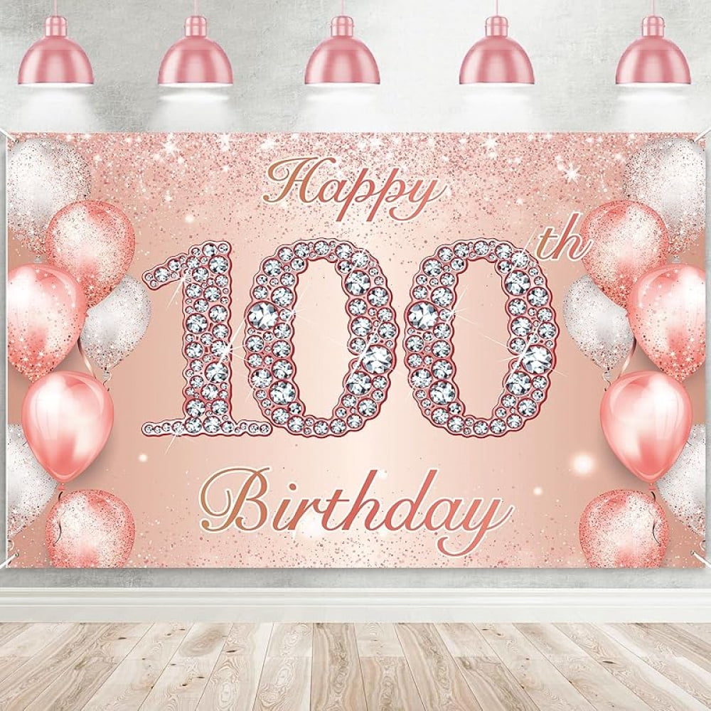 Happy 23rd Birthday Banner - Rose Gold Glitter Backdrop, 71x47 Inches, Fabric, For Party Decor