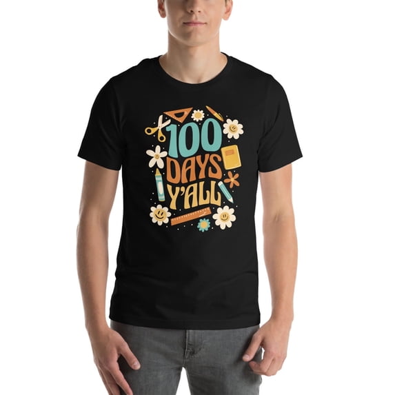 Happy 100th Day Of School 100 Days Yall Teacher Student T-Shirt (Black, 5XL)