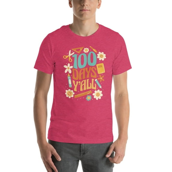 Happy 100th Day Of School 100 Days Yall Teacher Student T-Shirt (Heather Raspberry, S)