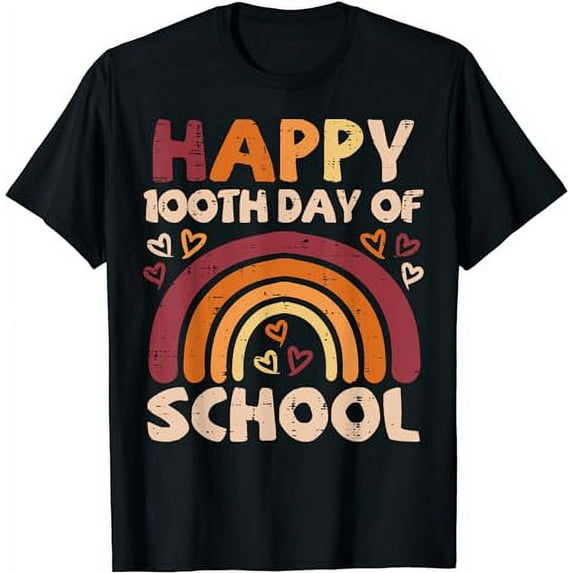 Happy 100th Day Of School Black Rainbow 100 Days Teacher T-Shirt