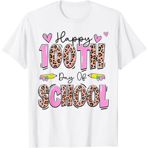 Happy 100th Day Of School Leopard Print Teacher Student T-Shirt Shirts