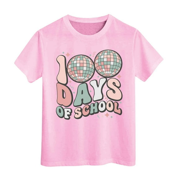 Happy 100th Day Of School Shirt Kids Letter Print Short Sleeve Crew Neck Cute Tee Shirt Clothes for Children 12-13 Years