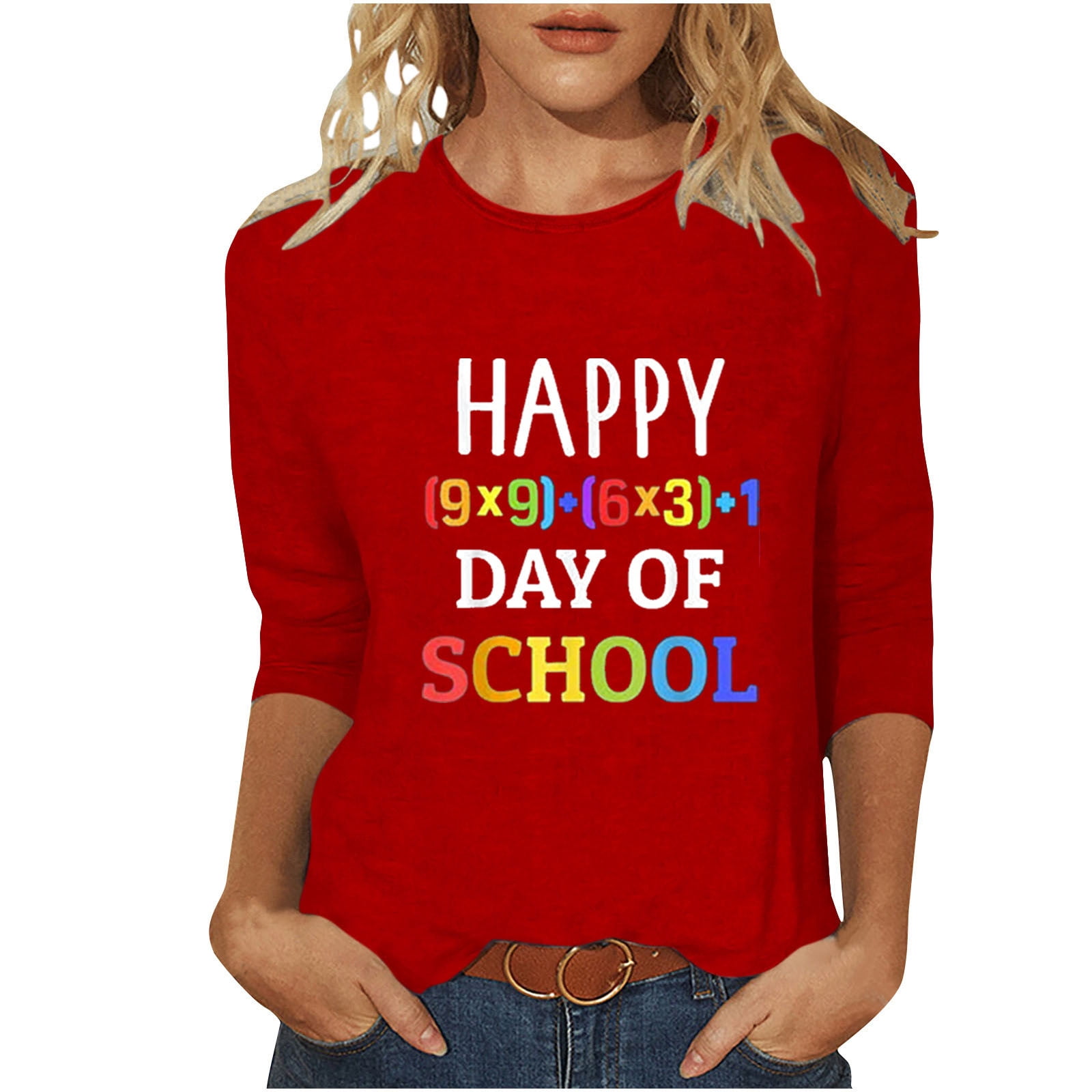 Happy 100th Day Of School Shirts, One Hundredth Day of School Teachers Gifts Shirts, Womens 3/4
