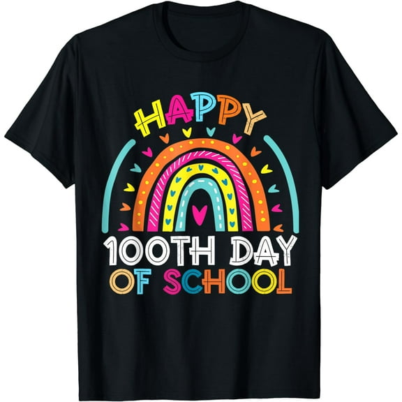 Happy 100th Day Of School Teacher 100 Days Rainbow T-Shirt