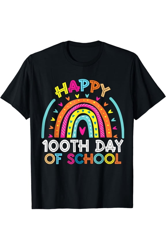 Happy 100th Day Of School Teacher 100 Days Rainbow T-Shirt