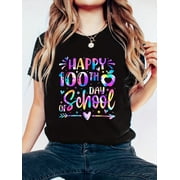 Happy 100th Day Of School Tie Dye Rainbow 100 Days Smarter T-Shirt- Soft, Breathable, Comfy 100% Cotton T-Shirt Crew Neck Tops