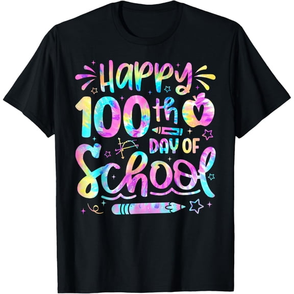 Happy 100th Day Of School Tie Dye Rainbow 100 Days Smarter T-Shirt tee