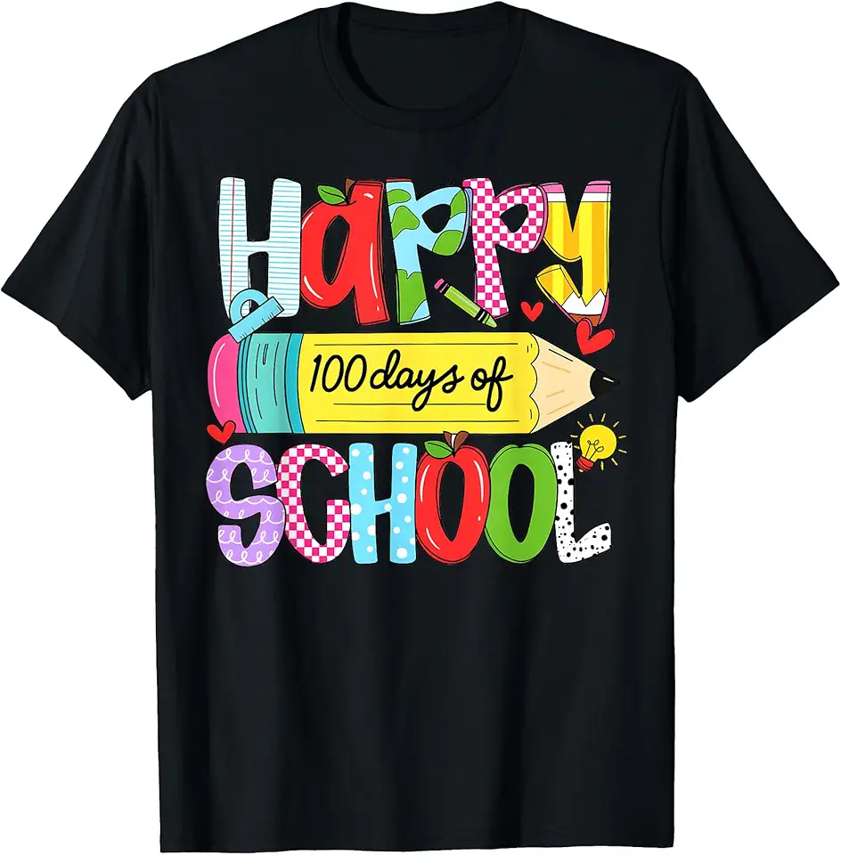 Happy 100th Day of School 100 Days Teacher Boy Girl Kid T-Shirt ...