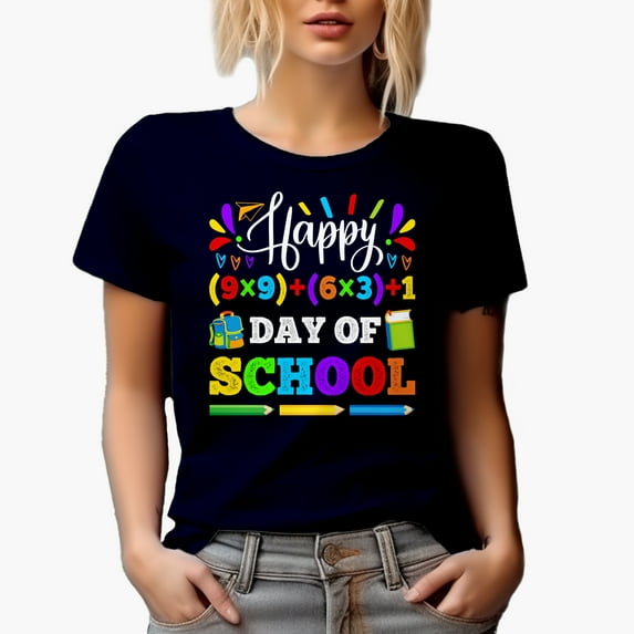 Happy 100th Day of School, Math Equation, Navy Blue T-Shirt, Medium