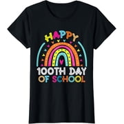 Happy 100th Day of School Rainbow Graphic Tee Retro Colorful Celebration Apparel for Teachers Students