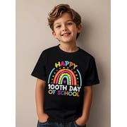 Happy 100th Day of School Teacher Kids 100 Days RainbowCotton Soft Graphic Tee Breathable Playwear T-Shirt