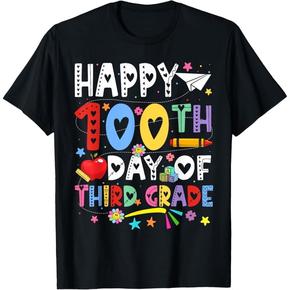 Happy 100th Day of School Teachers 100 Days of 3rd Grade T-Shirt Tops Tee