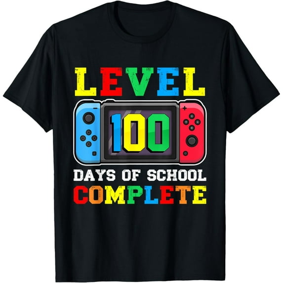 Happy 100th Day of School Tee - Level 100 Days Unlocked Gaming Design Unisex T-Shirt (Black, Small)
