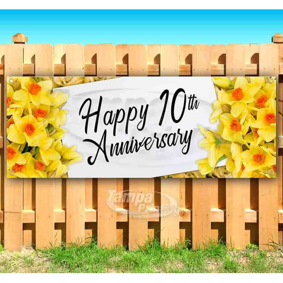 Happy 10th Anniversary 13 oz Vinyl Banner With Metal Grommets
