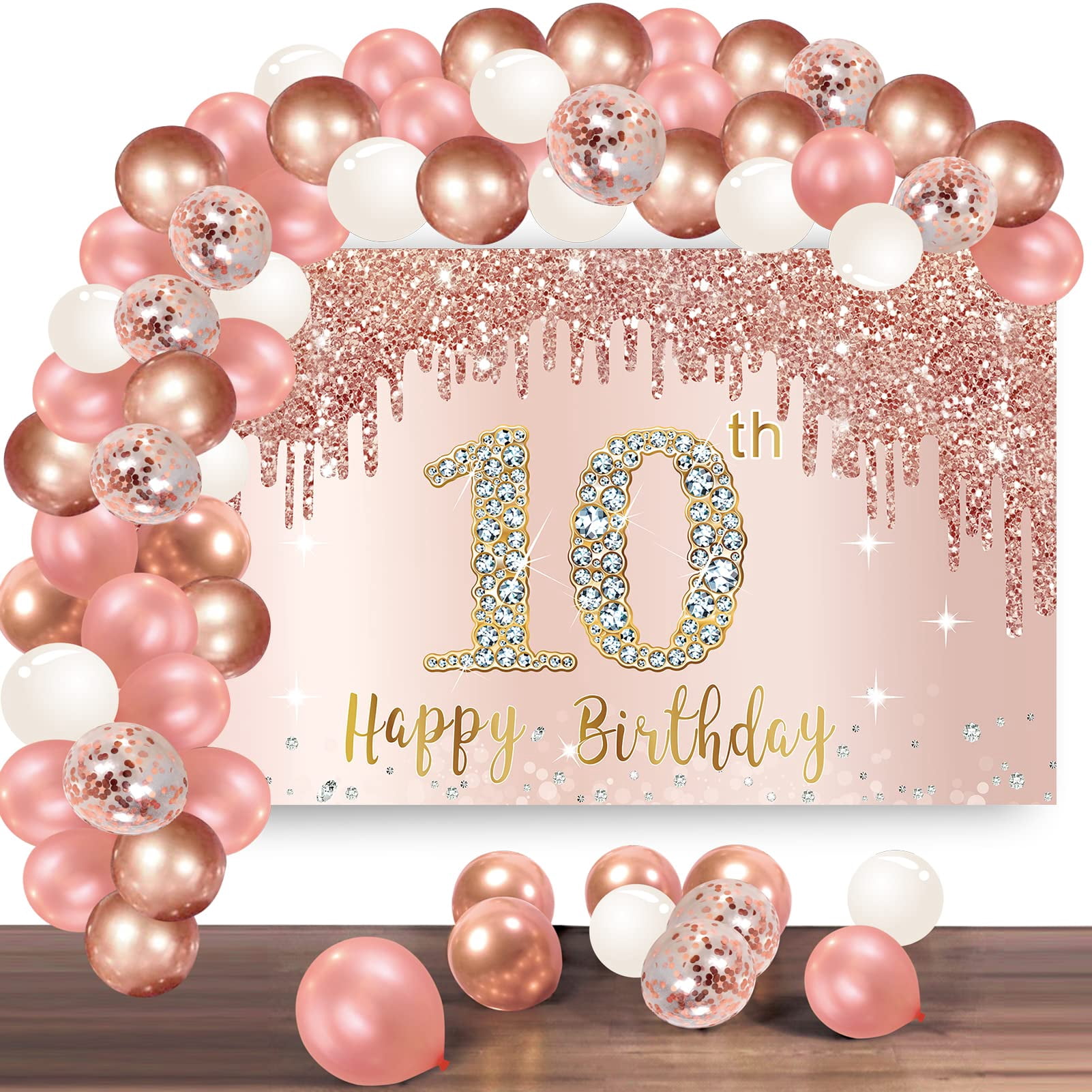10. Geburtstag Deko-Set Für Mädchen – Inkl. Banner, Wimpelkette & Wirbel, Rose Gold Design, Für Die Perfekte Geburtstagsparty