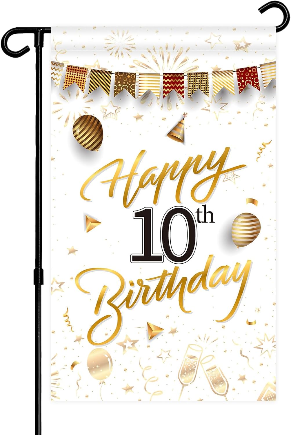 Happy 10th Birthday Banner – Schwarz-gold, 3 M Lang, Perfekt Für Garten & Party
