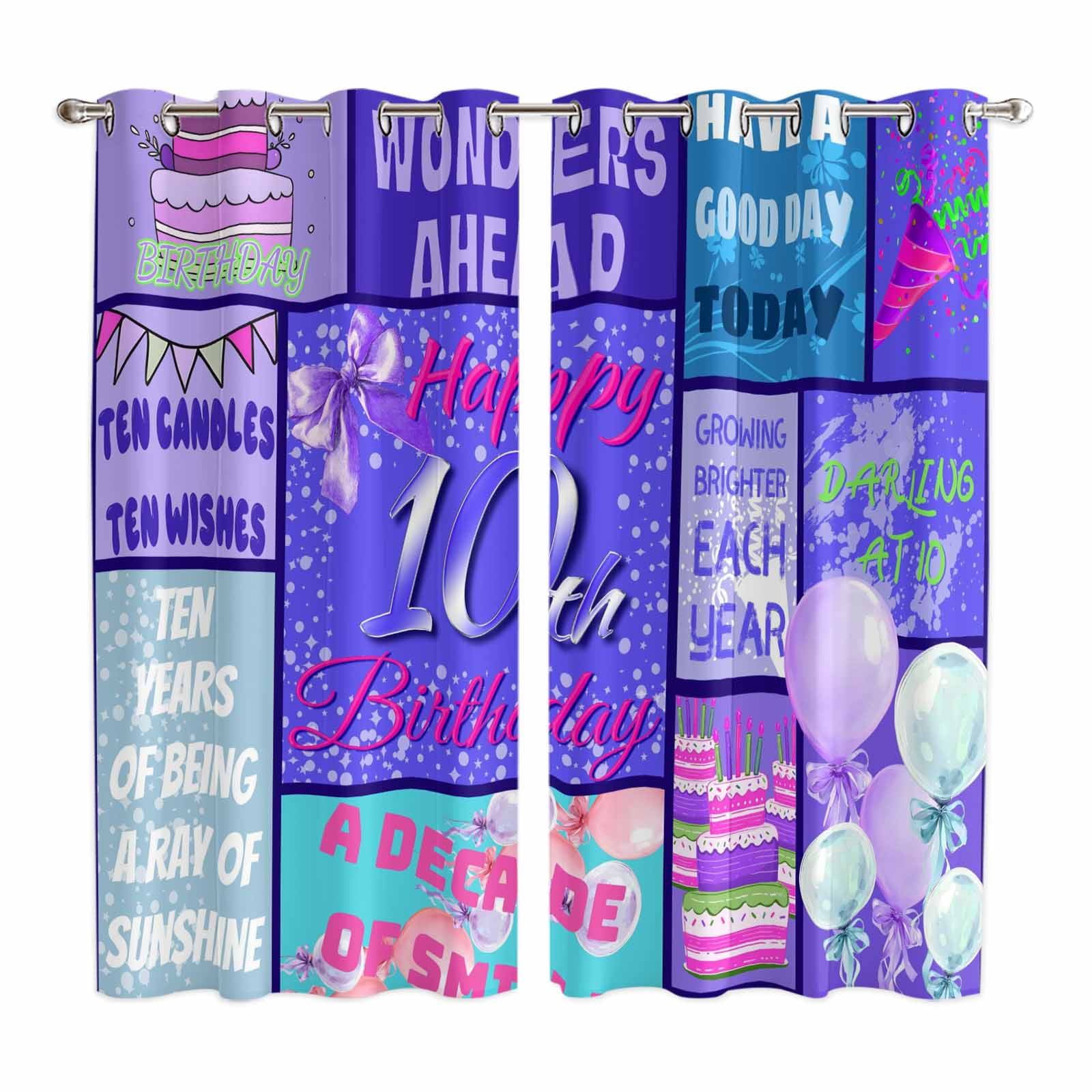 Hapy Rommet Happy 10th Birthday Kitchen Curtains Window Panels, Purple Bows ...