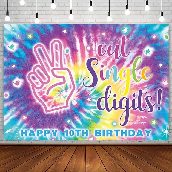 Happy 10th Birthday Party Decorations Supplies for Baby Tie Dye Rainbow Neon It's My 10 Years Old Bday Photography Background Banner Photo Shoot Studio Props, Purple