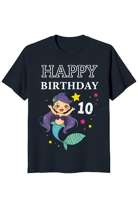 Happy 10th Birthday T-Shirt Blue with Colorful Graphic & Stars
