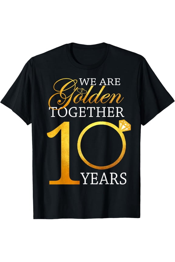 Happy 10th Wedding Anniversary Couples Husband Wife 10 Years T-ShirtMen's and women's gift, black and white T-shirt, size: Extra large S-4XL