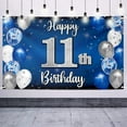 thumbnail image 1 of Happy 11th Birthday Decoration Banner,11th Blue & Silver Balloon Large Birthday Banner Backdrop Sign,Cheers to Eleven Years Old Bday Party Supplies, 1 of 5