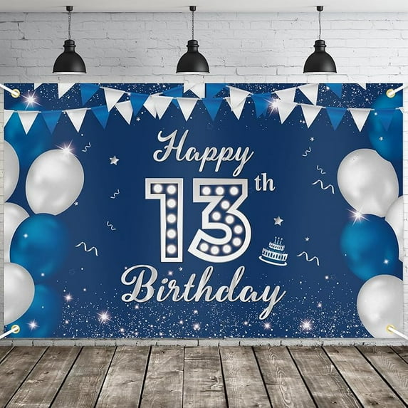 Happy 13th Birthday Banner, Happy Birthday Party Decorations, Birthday Supplies Backdrop Décor, 5.9 X 3.6 Ft