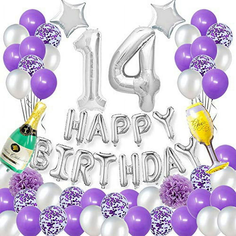 yujiaonly 12nd Birthday Party Decorations Purple Happy Birthday Paper  Banner Purple 40inch Number 12 Happy birthday Sash Latex and Confetti  Balloons