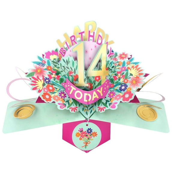 Happy 14th Birthday 14 Today Pop-Up Greeting Card Love Kate's Pop Up Cards Her