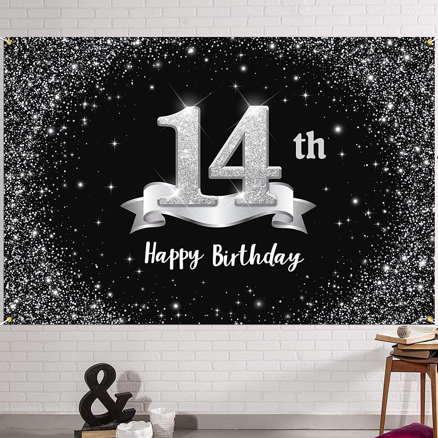 Happy 14th Birthday Banner Backdrop - 14 Years Old Birthday Decorations ...