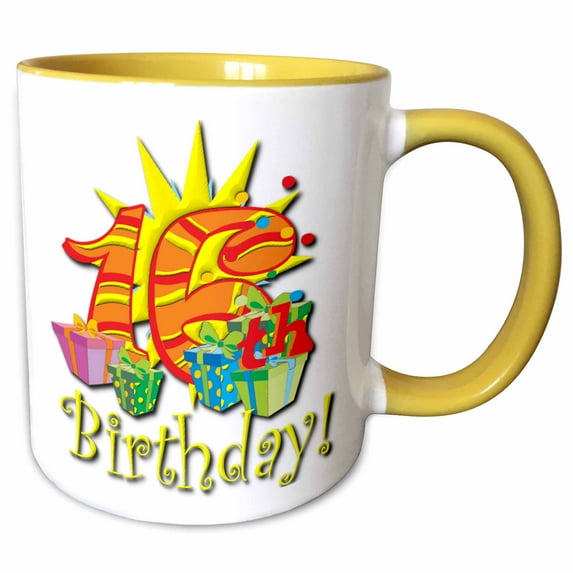 3drose, Happy 16th Birthday Design, 11oz Two-tone Yellow Mug