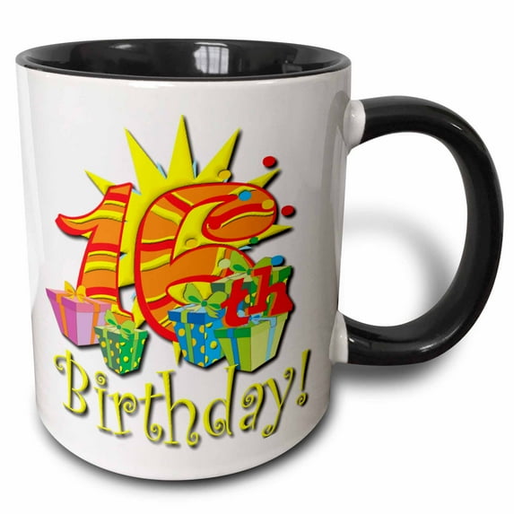 3drose, Happy 16th Birthday Design, 15oz Two-tone Black Mug