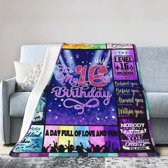 Happy 16th Birthday Blanket Gifts For Kids Adults - Lightweight Throw Blanket For Bedroom Living Room Decor Soft Fuzzy Fleece Cozy Plush Bed Couch 40"X30"