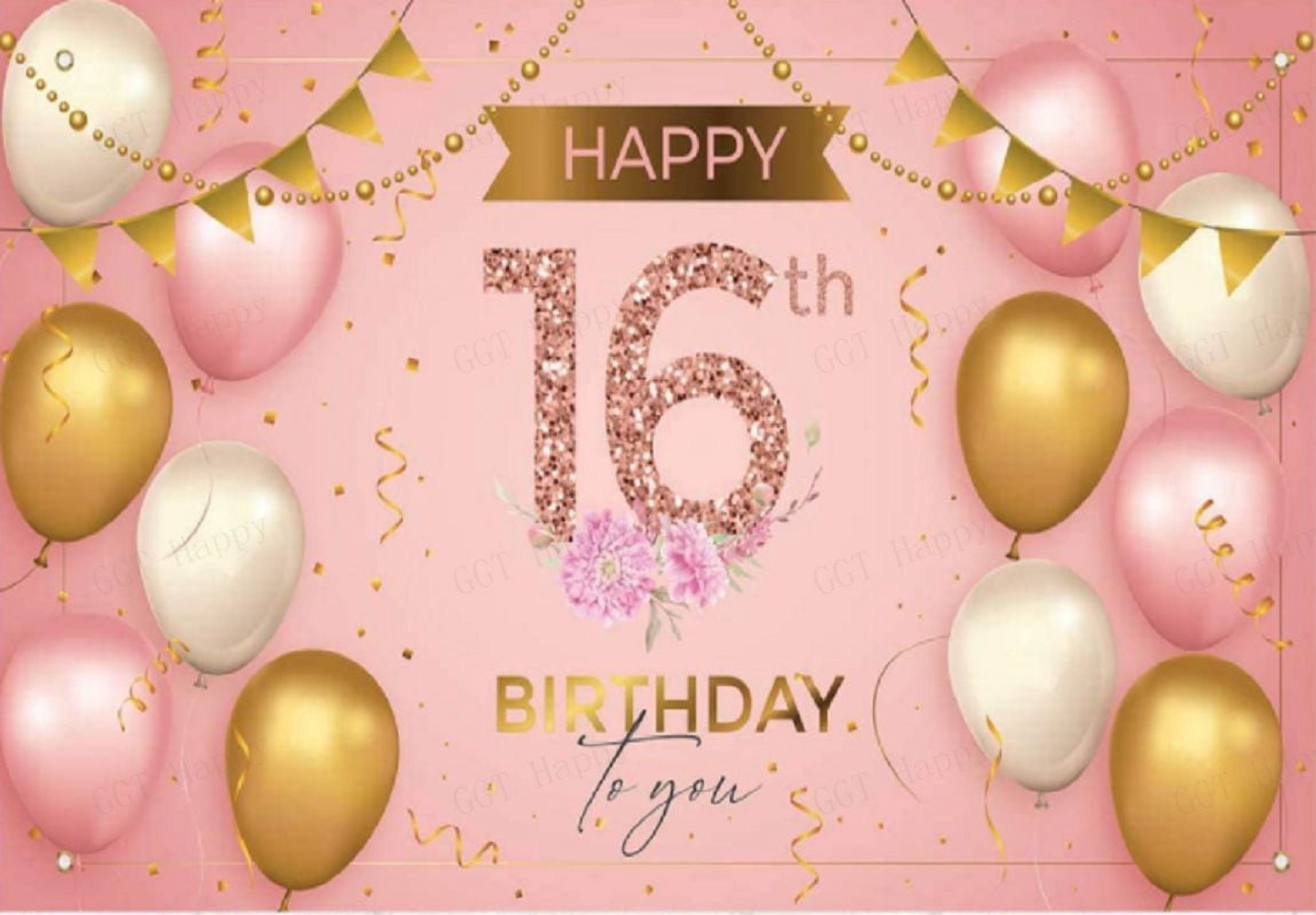 Happy 16th Birthday Sweet Photo Background Golden ration Girl Custom ...