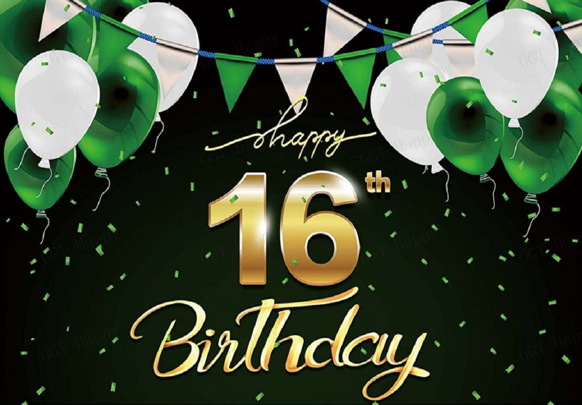 Happy 16th Birthday Sweet Photo Background Golden ration Girl Custom ...