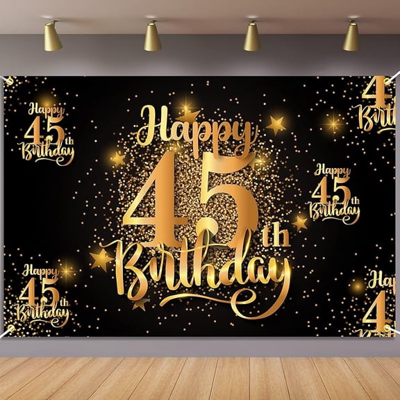 Happy 17-70th Birthday Backdrop Banner Step and Repeat 17-70th Years Old Background Decorations for Women Men Her Him Photography Party Supplies Glitter Black Gold