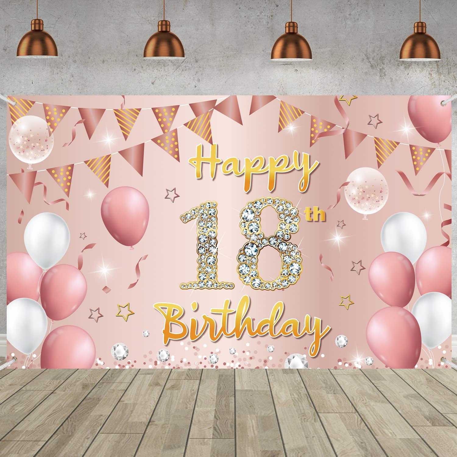 Happy 18th Birthday Backdrop Banner Extra Large Pink Gold Sign Poster