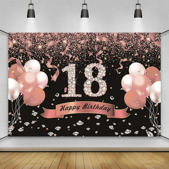 Happy 18th Birthday Backdrop Banner, Rose Gold 18th Birthday Backdrop for Gilrs Boys, Diamond Happy 18th Birthday Banner, 18 Year Old Birthday Party Yard Sign Background Decor Supplies