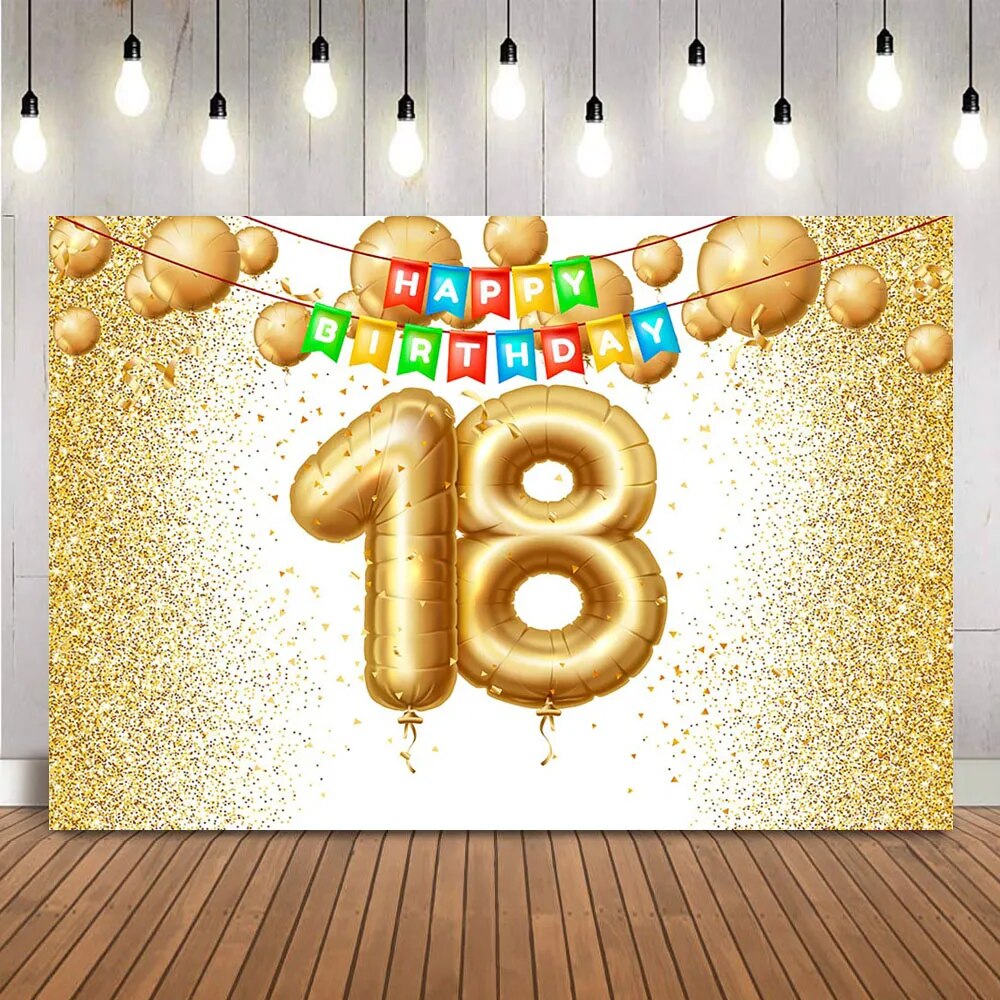 Décoration Fond Photo Anniversaire 18 Ans - Bannière Happy Birthday, En Polyester, Neuve