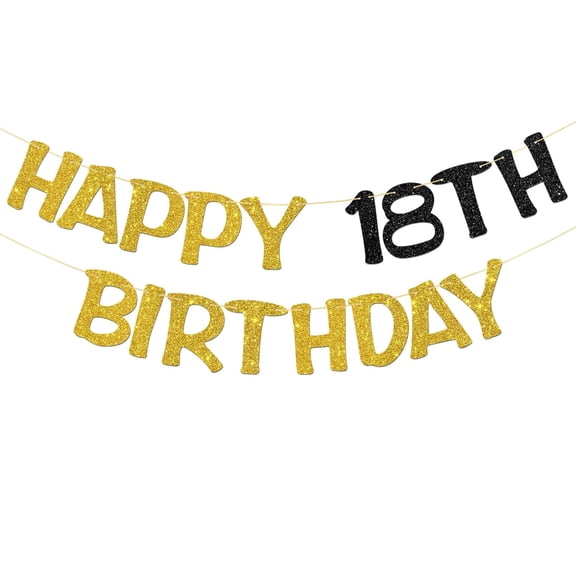 Happy 18th Birthday Banner - Adult Boy Girl 18th Birthday Party Garland Supplies - Cheers to 18 Years Party Decorations - Gold Black Glitter