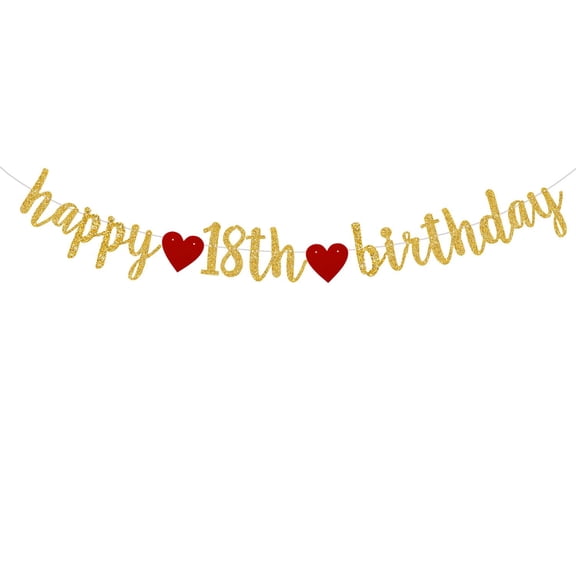 Happy 18th Birthday Banner - Gold Glitter 18th Theme Letters Hang Bunting - 18 birthday sign (Pre-Strung)