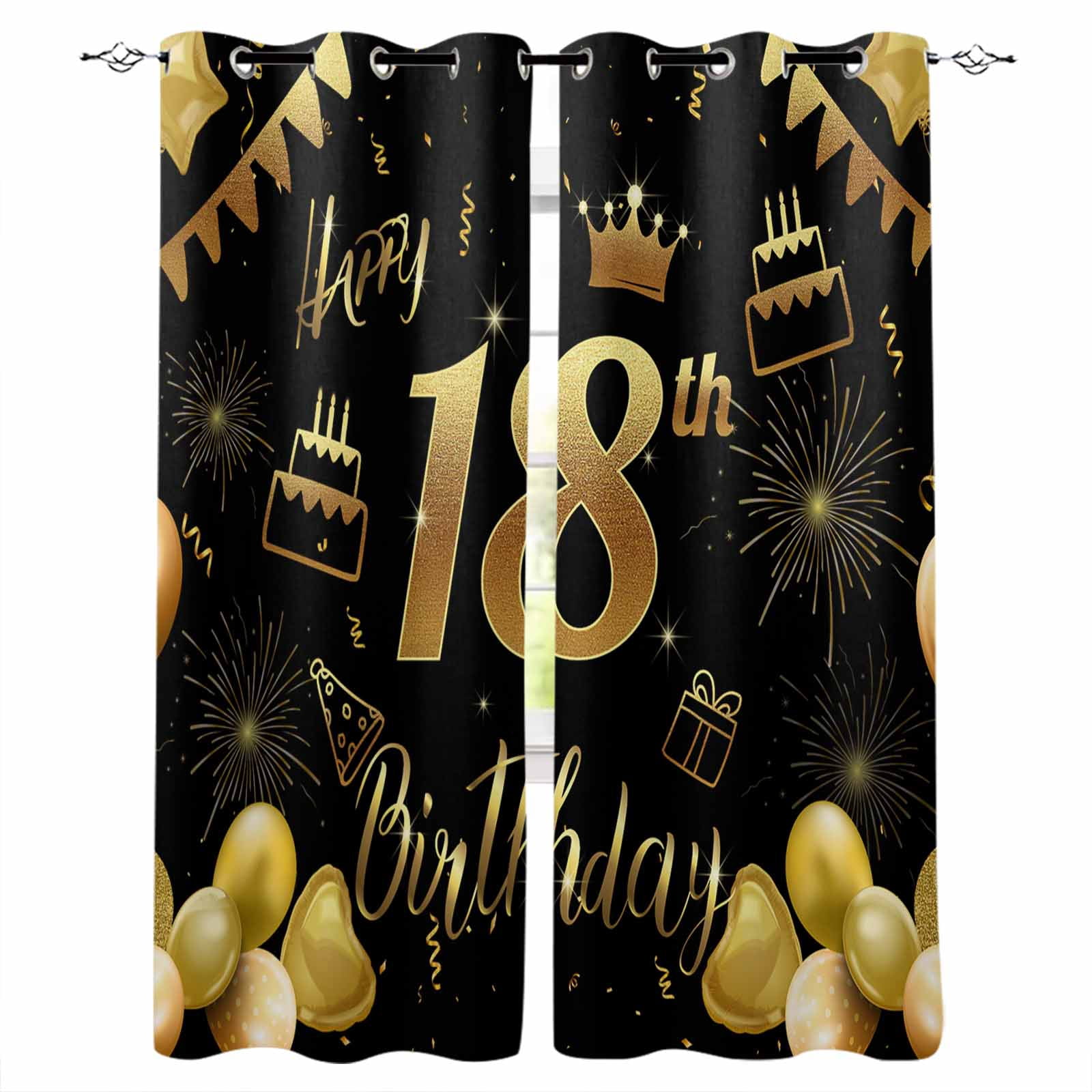 Hapy Rommet Happy 18th Birthday Blackout Curtains 63 Inches Long,Thermal Insualted ...