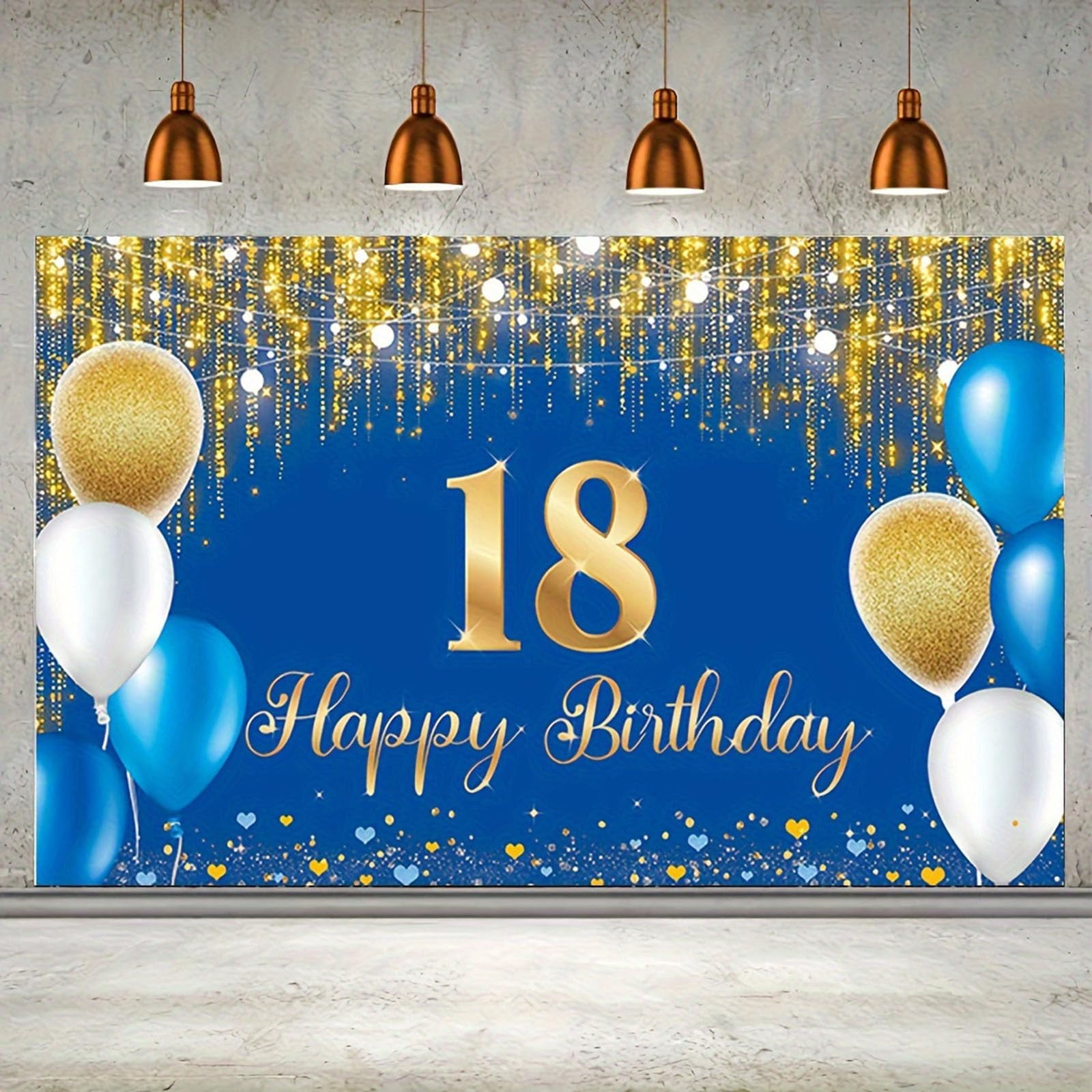 Happy 18th Birthday Banner Decorations - Large Blue & Silver Backdrop Sign, 'Cheers To 18' 10 thumbnail image