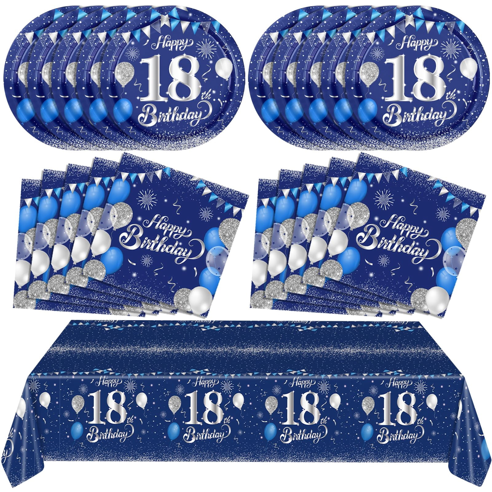Happy 18th Birthday Decorations Set Navy Blue Silver Design with