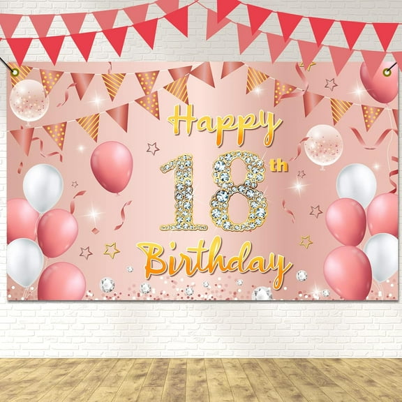 Happy 18th Birthday Yard Banner, Pink Happy 18th Birthday Banner Decorations for Women/Men, Large 18th Birthday Backdrop, 18th Birthday Party Supplies Decoration for Outdoor Indoor Pink
