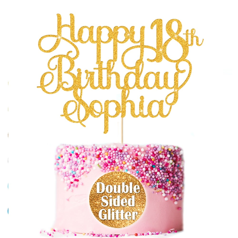 Happy 18th Bithday Cake Topper, Personalized Gold Glitter Cake Topper ...