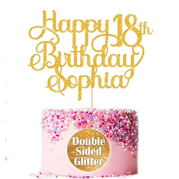 Happy 18th Bithday Cake Topper,  Personalized Gold Glitter Cake Topper,  Birthday Party Supplies, Custom Your Own Name & Age