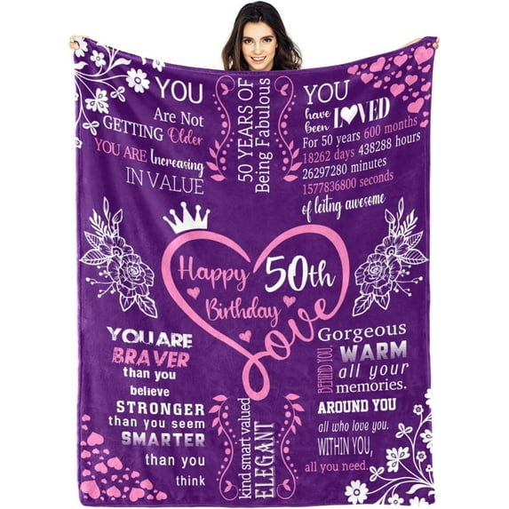 Happy 1973 50th Birthday Gifts Blanket for Women Her Wife Sister Mom Friends Grandmother Coworker Boss, 50th Birthday Blankets Throw 80"×60", 50th Birthday Gift Ideas, Gifts for 50th Birthday