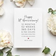 Happy 1st Anniversary Greeting Card, Time Countdown Design, Minimalist Milestone Card for Couples, Romantic Anniversary Keepsake, 1 Year Anniversary Message
