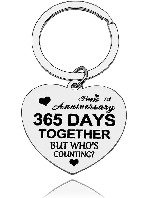 Happy 1st Anniversary Keychain Gift First Year Wedding Anniversary Keyring for Boyfriend Girlfriend 1 Year Dating Keychain Couple Gift for Husband Wife 365 Days Couple Keyring